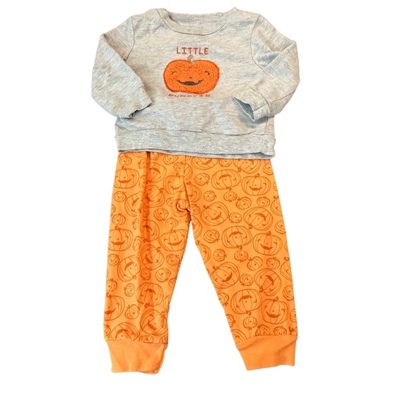 Chick Pea Pumpkin Pajama Set - Gray and Orange - Picture 1 of 3